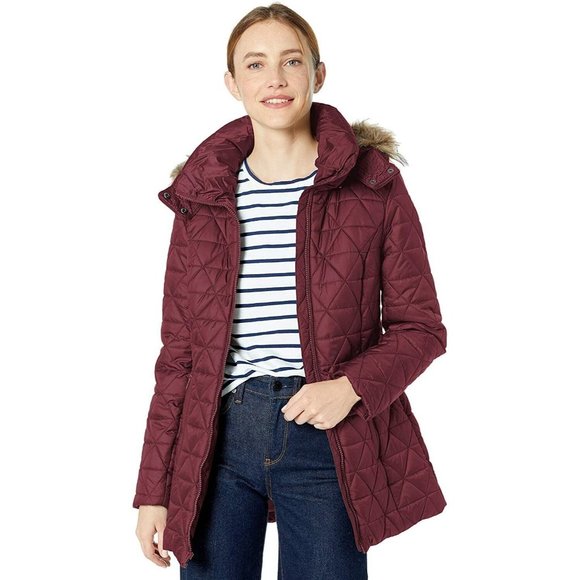 Mark New York Purple Women's Quilted Jacket With Hoodie Stretch Faux Down Size L - Picture 10 of 10